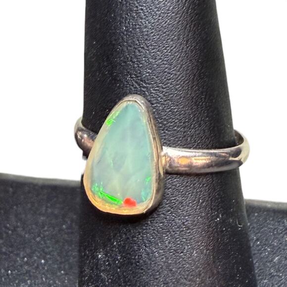 Pear Rose Cut Natural Ethiopian Opal Ring 925 Sterling Silver Size 8 Band - Picture 2 of 8